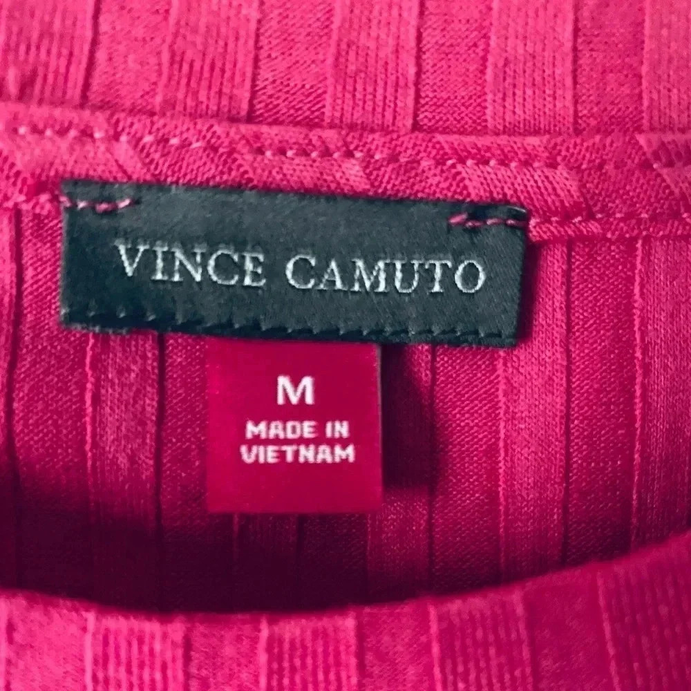 VINCE CAMUTO | Hot Pink Ribbed Knit Short Sleeve Crewneck T-Shirt Top Size M - Picture 5 of 6